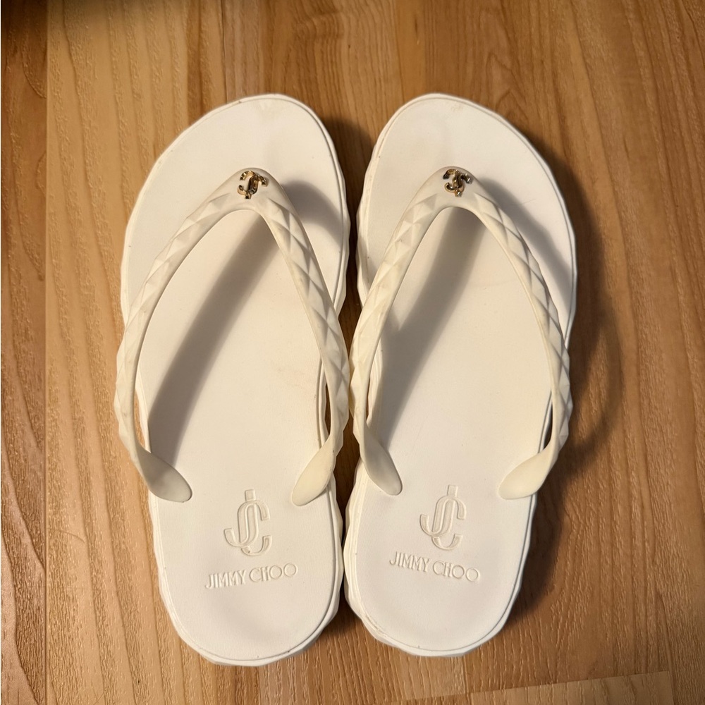 Jimmy Choo Cream Flip Flops with Braided Straps